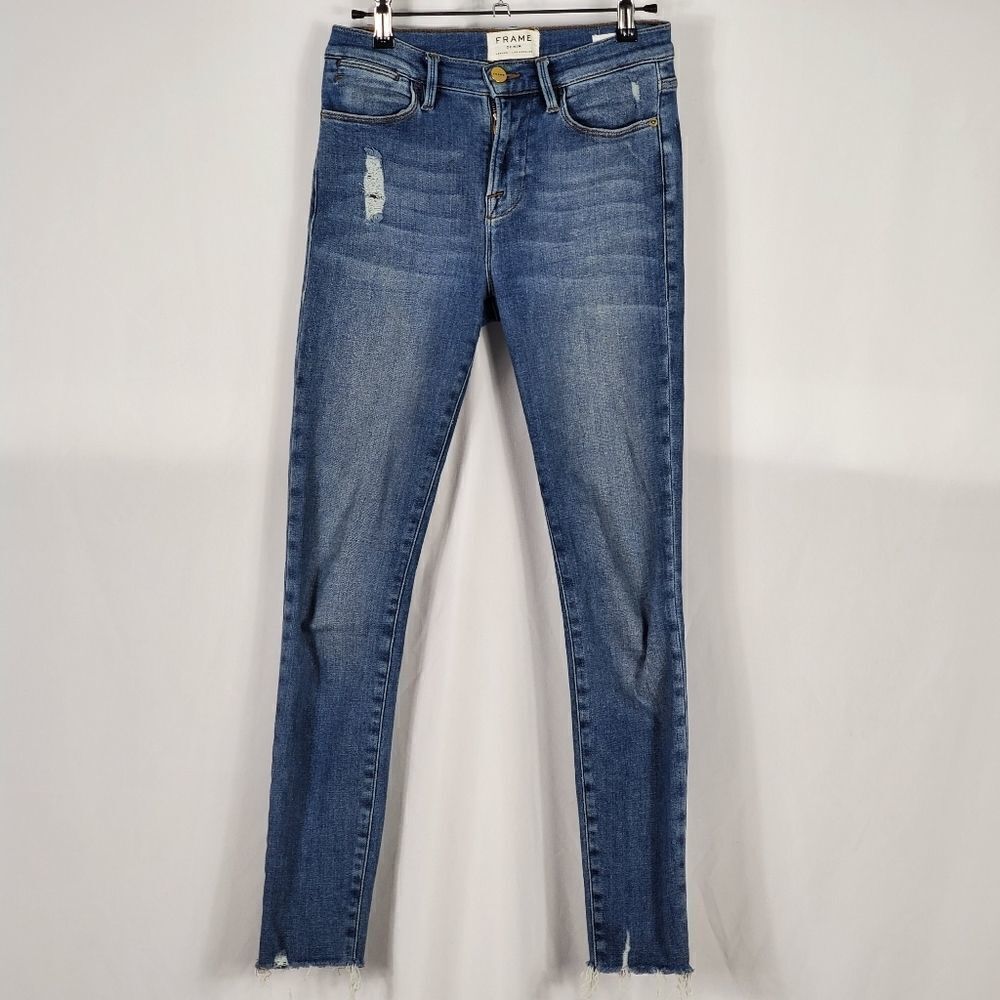 Frame Le High Raw Hem Ankle Skinny Jeans In Victoria Park - Size 25